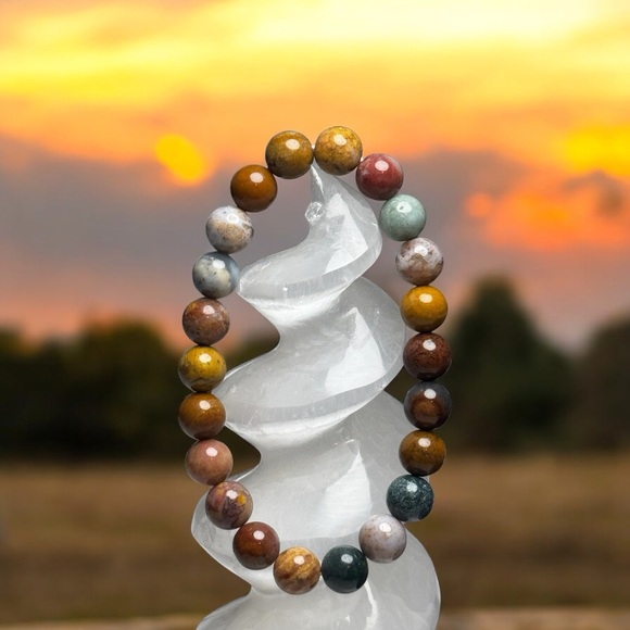Jewelry - Sunset Ocean Jasper 8mm Natural Stone Beaded Bracelet